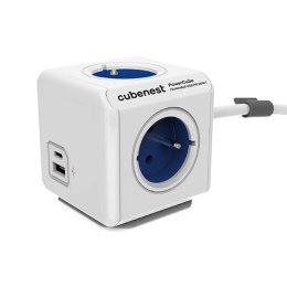 Listwa zasilająca 250V, CEE7 (widelec) - POWERCUBE, 1.5m, ORIGINAL USB, niebieska, POWERCUBE, 4 gniazdka + 2 porty USB