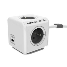 Listwa zasilająca 250V, CEE7 (widelec) - POWERCUBE, 1.5m, ORIGINAL USB, szara, POWERCUBE, 4 gniazdka + 2 porty USB