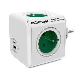 Listwa zasilająca 250V, CEE7 (widelec) - POWERCUBE, 0.1m, ORIGINAL USB, zielona, POWERCUBE
