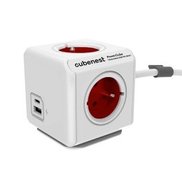 Listwa zasilająca 250V, CEE7 (widelec) - POWERCUBE, 1.5m, ORIGINAL USB, czerwona, POWERCUBE