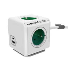 Listwa zasilająca 250V, CEE7 (widelec) - POWERCUBE, 1.5m, ORIGINAL USB, zielona, POWERCUBE