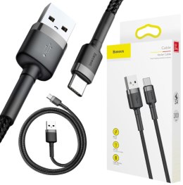 KABEL USB-A -> USB-C Baseus Cafule CATKLF-BG1 100cm 3A QC 3.0 CZARNO-SZARY W NYLONOWYM OPLOCIE BASEUS