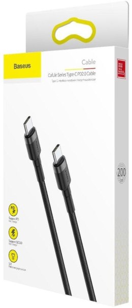 KABEL USB-C -> USB-C Baseus Cafule CATKLF-HG1 200cm 60W 3A PD 2.0 QC 3.0 CZARNO-SZARY W OPLOCIE BASEUS