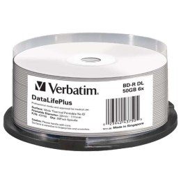 Verbatim BD-R, DL+ Wide Thermal Printable No Id Surface Hard Coat, 50GB, spindle, 43750, 6x, 25-pack, do archiwizacji danych Verbatim