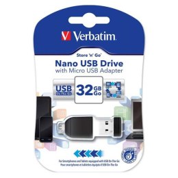 Verbatim USB flash disk, USB 2.0, 32GB, Nano, Store N Go, czarny, 49822, USB A, z adapterem mikro USB Verbatim