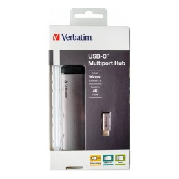 USB (3.1) hub 4-port, 49140, szara, długość przewodu 15cm, Verbatim, adapter USB C na 1x USB C, 1x USB A(3.0), 1x HDMI Verbatim