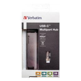 USB (3.1) hub 5-port, 49141, szara, długość przewodu 15cm, Verbatim, adapter USB C na USB C, 1x USB A, HDMI, ETHERNET Verbatim