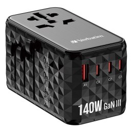 Verbatim, Uniwersalny adapter podróżny 2x USB-C PD i QC 4+, 1x USB-C PD 3.0, 1x USB-A QC, czarny, 140 W Verbatim