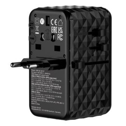 Verbatim, Uniwersalny adapter podróżny CNT-02 GaN III 3x USB-C PD QC 4+, 1x USB-C kabel, 1x USB-A QC, czarny, 85W Verbatim
