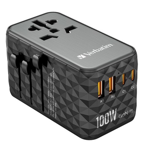 Verbatim, Uniwersalny adapter podróżny World-to-World UTA-06 2x USB-C PD, QC 4+, 2x USB-A QC 3.0, czarny, 100 W Verbatim Verbatim, Uniwersalny adapter podróżny World-to-World UTA-06 2x USB-C PD, QC 4+, 2x USB-A QC 3.0, czarny, 100 W Verbatim