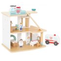 VIGA Drewniany Szpital Z Karetką Winda Zestaw 15 el Viga Toys
