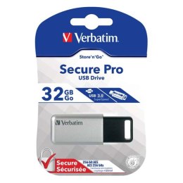 Verbatim USB flash disk, USB 3.0, 32GB, Secure Pro, Store N Go, srebrny, 98665, USB A, szyfrowanie AES 256-bit Verbatim
