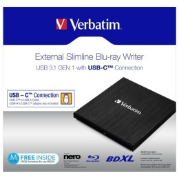 Verbatim Zewnętrzna nagrywarka Blu-Ray, 43889, USB 3.1, USB-C, 25GB MDISC GRATIS Freecom