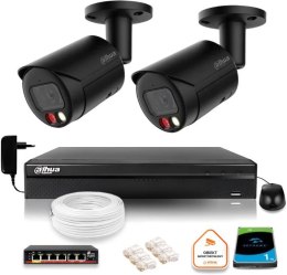 Zestaw monitoringu IP Dahua 4MPx 2K 2 kamery czarne zewnętrzne z dyskiem 1TB DAHUA