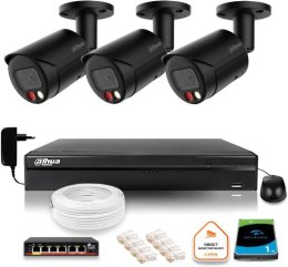 Zestaw monitoringu IP Dahua 4MPx 2K 3 kamery czarne zewnętrzne z dyskiem 1TB DAHUA