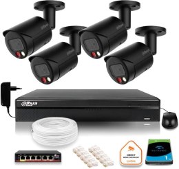 Zestaw monitoringu IP Dahua 4MPx 2K 4 kamery czarne zewnętrzne z dyskiem 1TB DAHUA