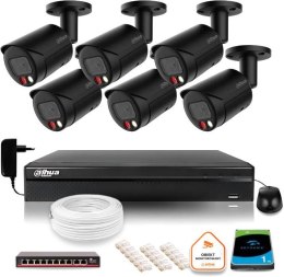 Zestaw monitoringu IP Dahua 4MPx 2K 6 kamer czarnych zewnętrznych z dyskiem 1TB DAHUA