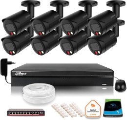 Zestaw monitoringu IP Dahua 4MPx 2K 8 kamer czarnych zewnętrznych z dyskiem 1TB DAHUA