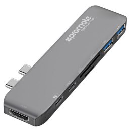 USB (3.1) USB typ C hub 7-port MacHub-Pro szary Promate USB 3.1 USB 3.0 Thunderbolt 3TF SD HDMI