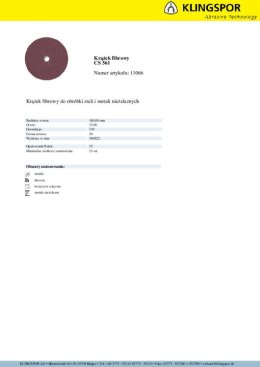KRĄŻEK FIBROWY CS561 GRANULACJA 120 180MM 11066 KLINGSPOR