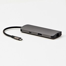 USB (3.1), USB typ C stacja dokująca 7-port, Multi, szary, All New, USB C (PD), 2x USB 3.0, TF, SD, HDMI, RJ45