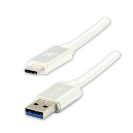 Kabel USB (3.2 gen 1), USB A M- USB C M, 1m, 5 Gb/s, 5V/3A, biały, Logo, box, oplot nylonowy, aluminiowa osłona złącza