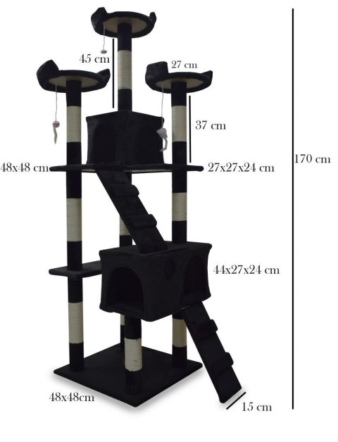 Drapak drzewko Legowisko Wieża dla Kota 170cm Czarny ANIMEL Drapak drzewko Legowisko Wieża dla Kota 170cm Czarny ANIMEL